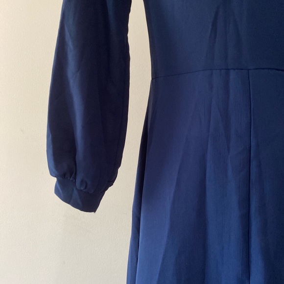 Navy long sleeved classy A-line dress - Picture 3 of 4